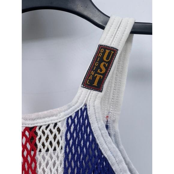 CHARMING COLORS Women's Blue-White-Red Scoop-Neck Open Crochet Knit Tank Top SZM - Picture 4 of 8